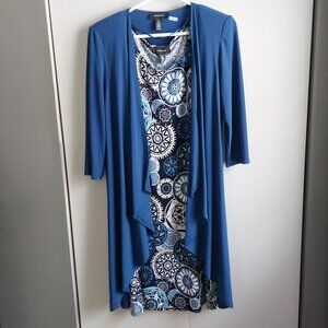 R & M Richards Two Piece Set Blue Dress Draped Open Front Cardigan Top Size 6